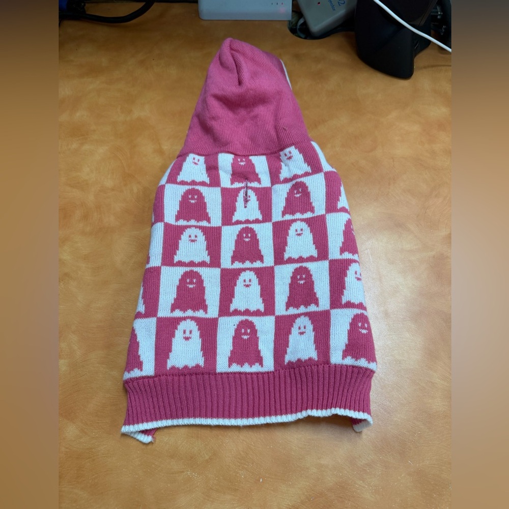 Pink and White Ghost Pattern Dog Hoodie